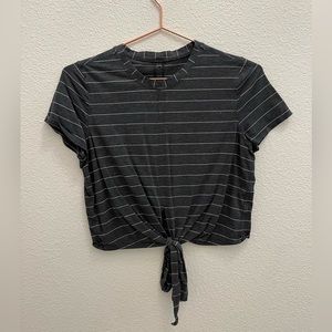 Grey and White Striped Crop Top